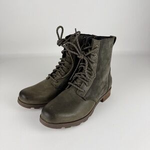 SOREL Phoenix Moto Cozy Waterproof Boots - Olive Green Suede/Leather - Women’s 8